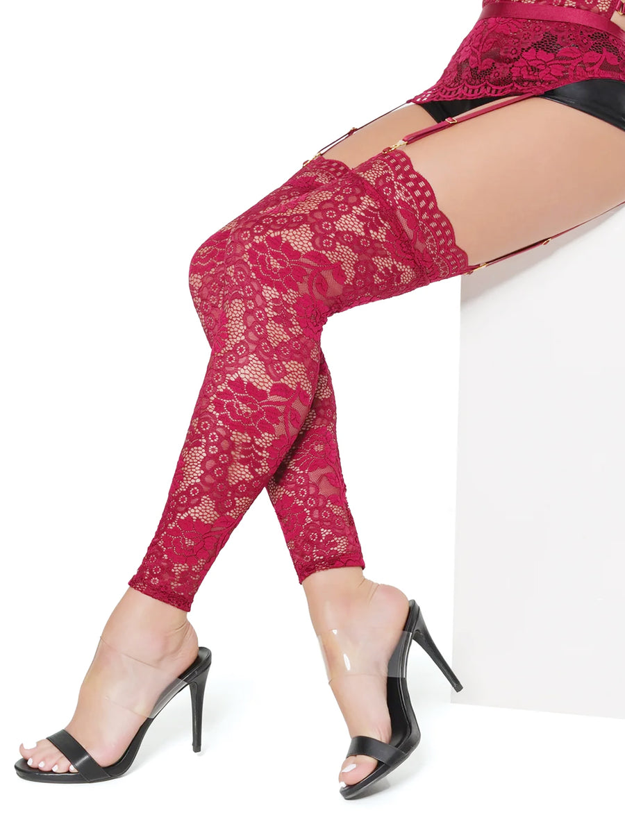 Footless Stockings In Red Lace Honour Clothing