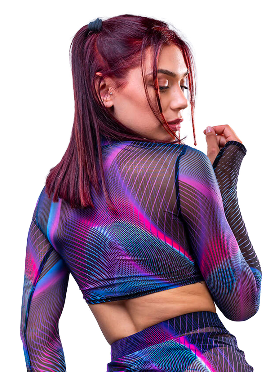 Synth Wave Mesh Sleeved Top Honour Clothing