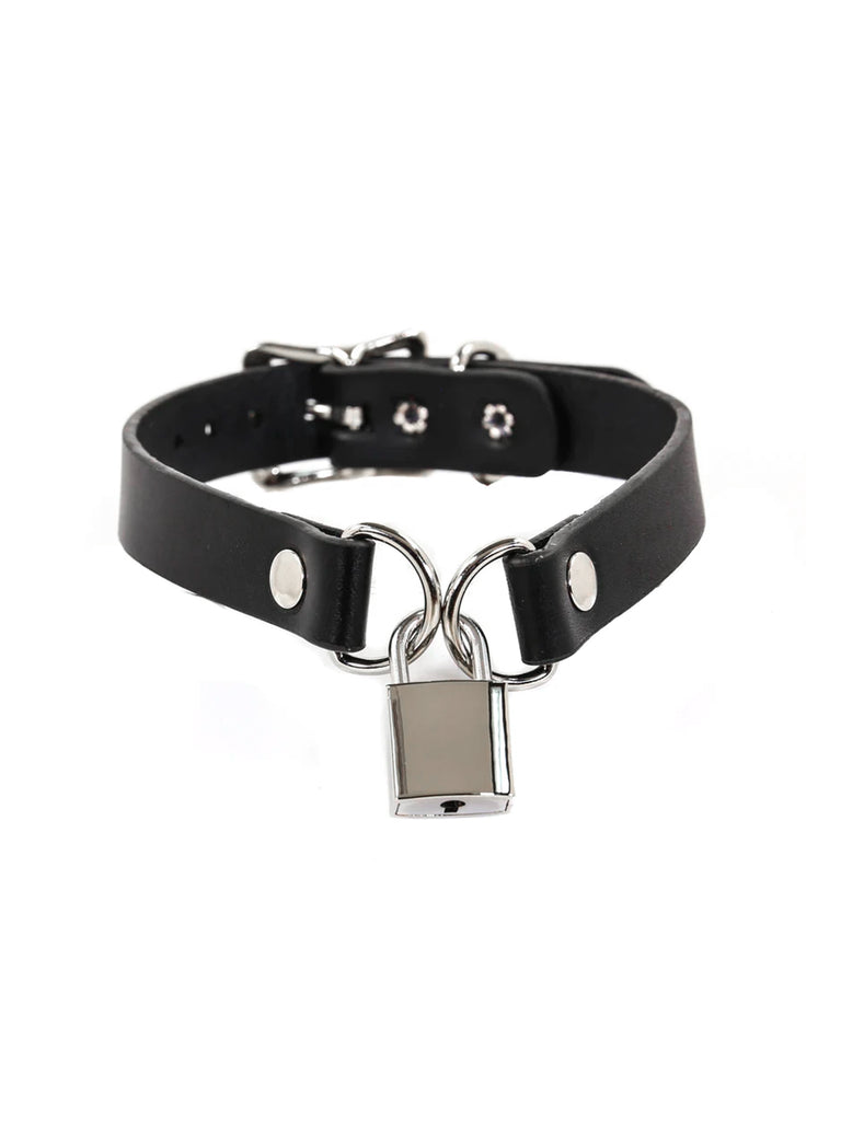 Leather Choker With Padlock Detail