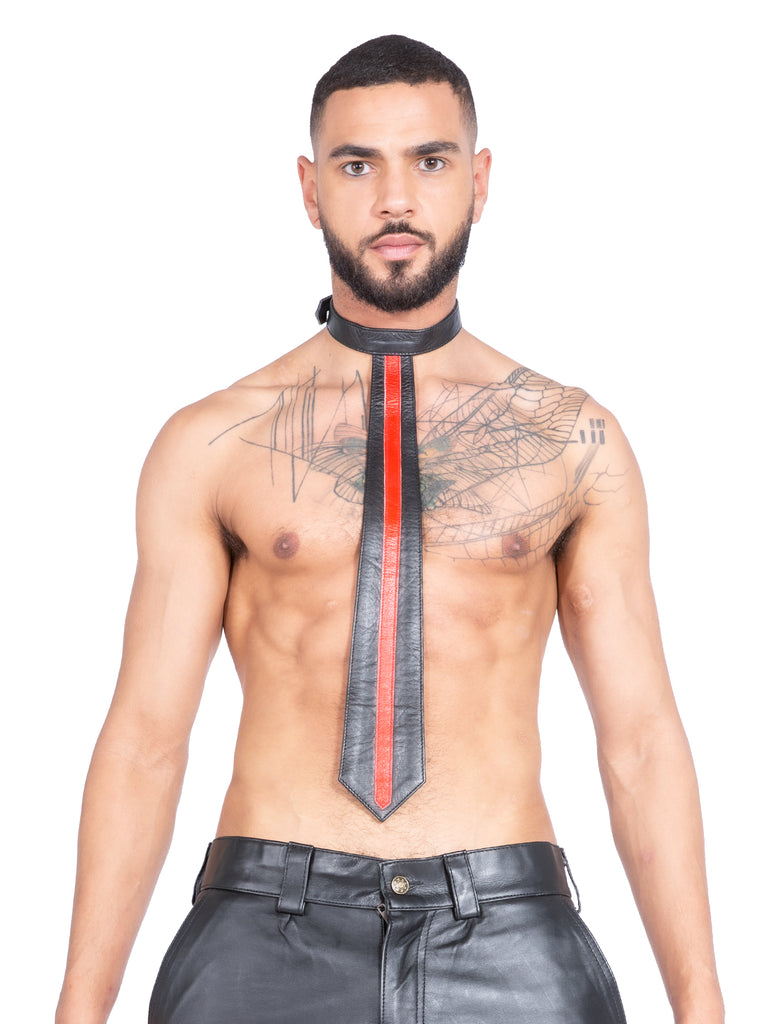 Red Stripe Leather Tie