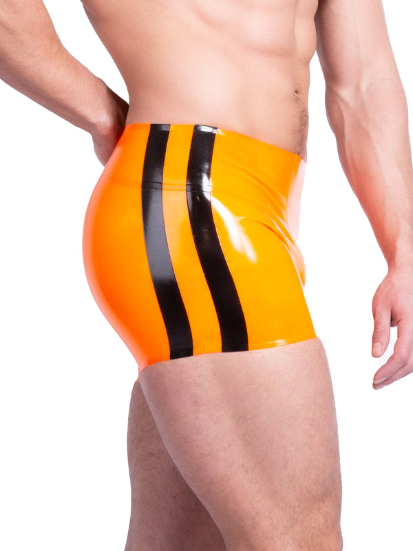 Orange Latex Striped Shorts