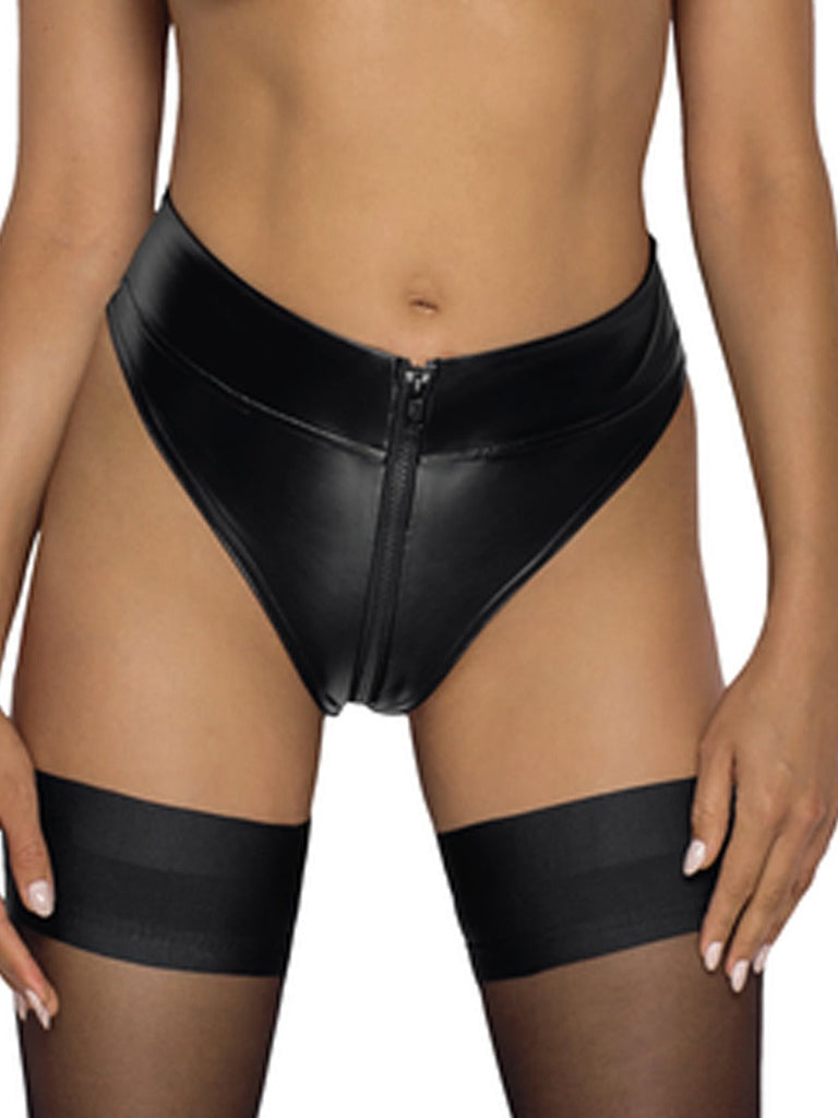 Wetlook High Waisted Zipper Briefs