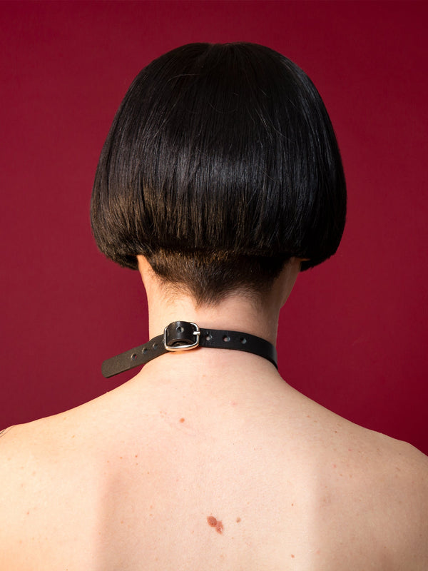 Thin Buckled Leather Choker with O Ring Detail