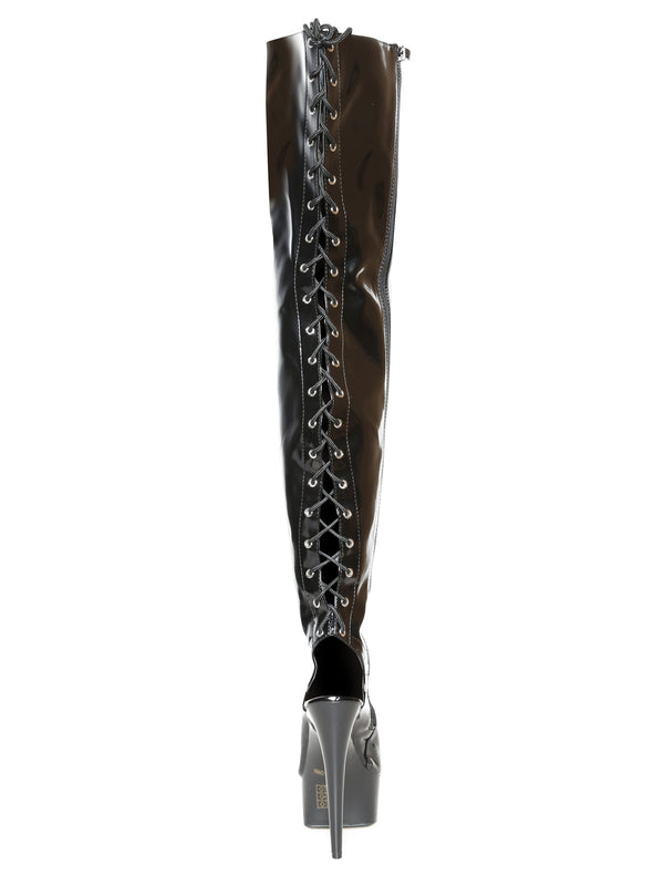 Lace Up Thigh High Open Heel Boots - Honour Clothing