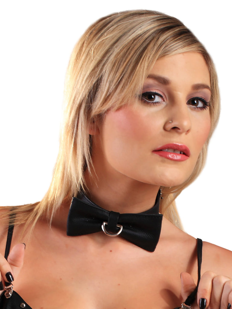 Leather Bow D Ring Choker