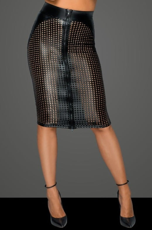 Midi Length Wetlook Lasercut Skirt - Honour Clothing