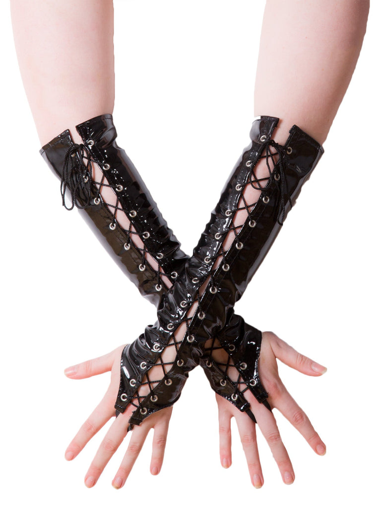 PVC Long Fingerless Gloves - Honour Clothing