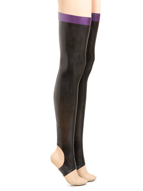 Purple Latex Footless Stockings With A Rear Seam - Honour Clothing