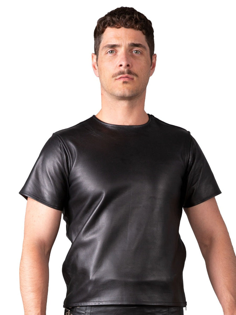 Round Neck Premium Leather T-Shirt - Black - Honour Clothing