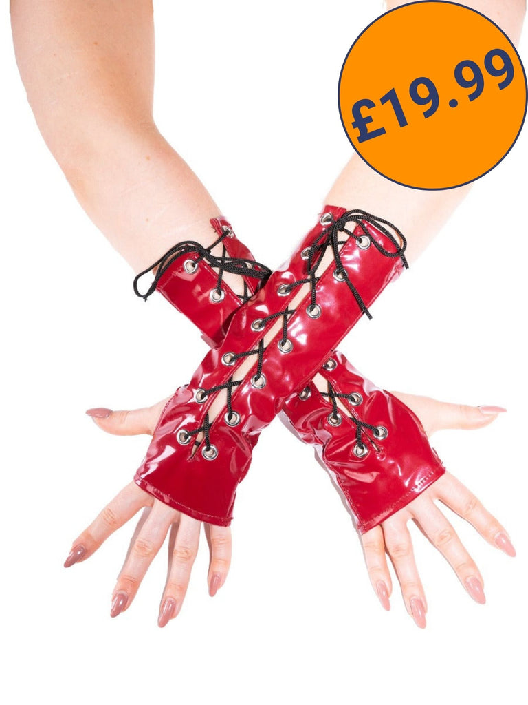 Secret Sale - PVC Gauntlet Gloves In Burgundy Or Black