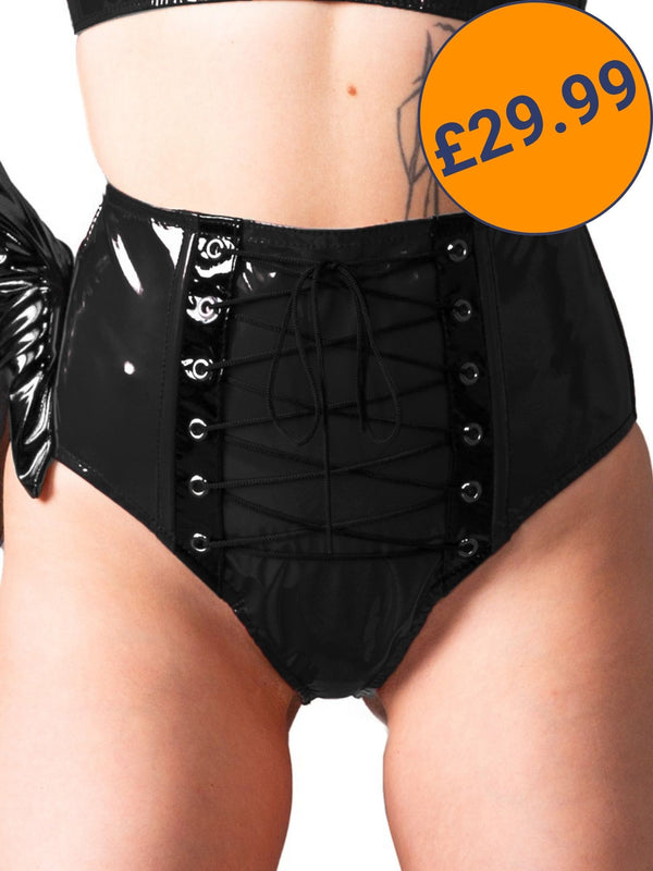 Secret Sale - PVC Bordeaux Lace Up Knickers In Burgundy or Black