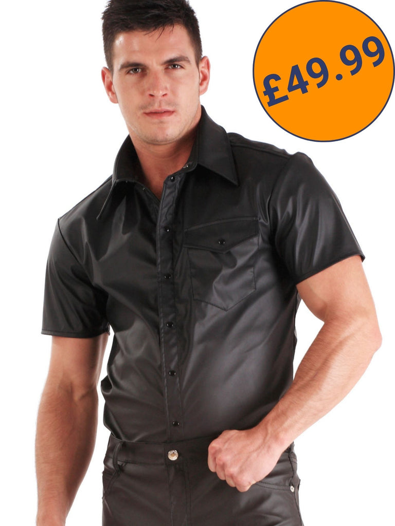 Secret Sale - Short Sleeved Black Leatherette Shirt