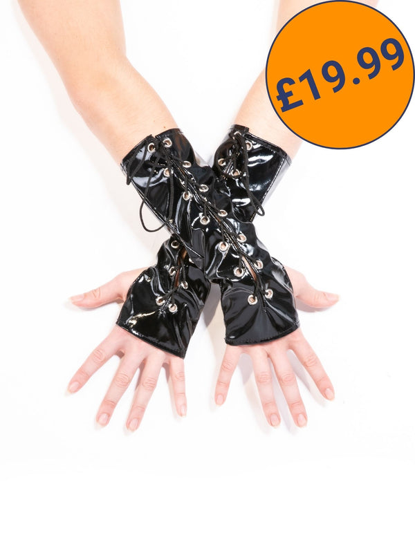 Secret Sale - PVC Gauntlet Gloves In Burgundy Or Black