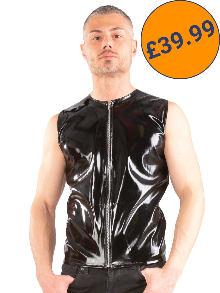 Secret Sale PVC Mens Sleeveless Zip Top