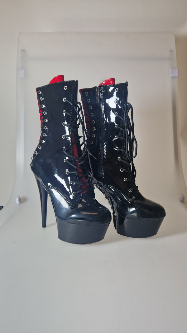 Clearance - Black & Red Platform Boots - Size 6
