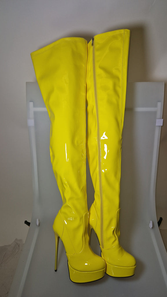 Clearance - Vibrant Yellow Thigh High Boots - Size 7