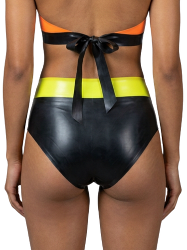 Contrast High-Waisted Latex Bikini Briefs