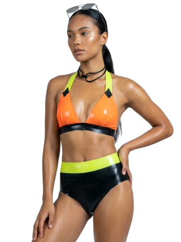 Contrast High-Waisted Latex Bikini Briefs