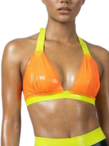 Neon Contrast Latex Halter Bikini Top