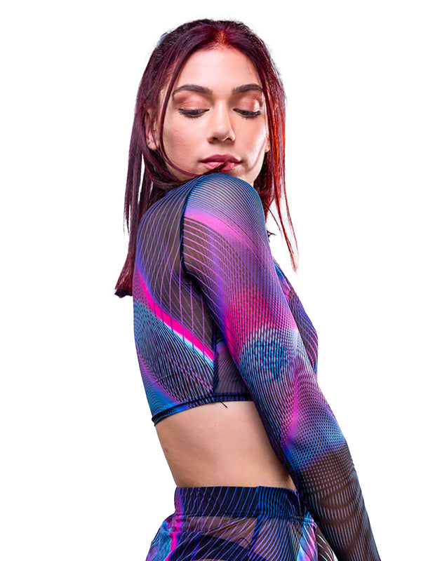 Synth Wave Mesh Sleeved Top