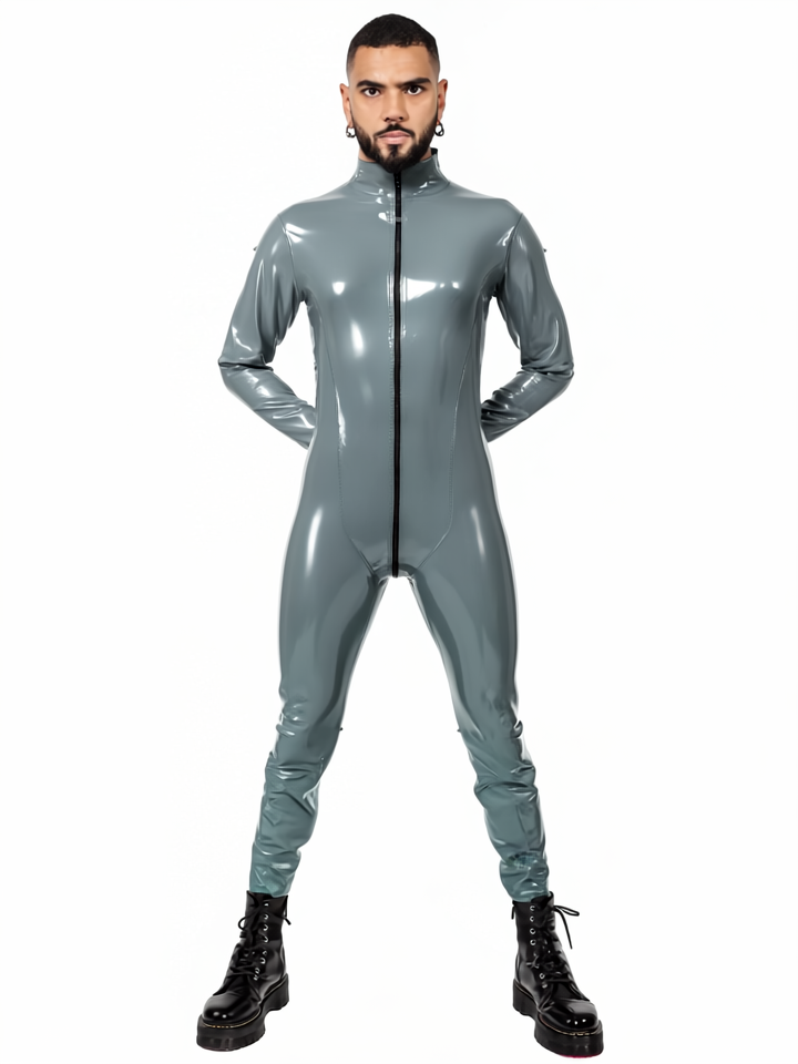Vanguard Panelled Catsuit, In Heavy Duty (0.55mm) Battleship Grey Latex/Rubber