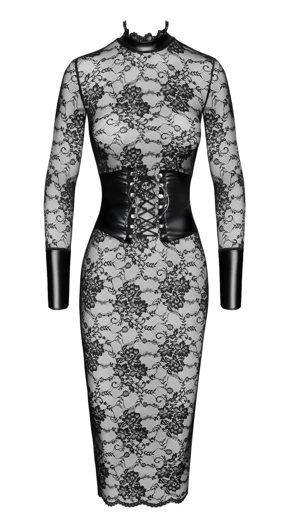 Wetlook & Lace Corset Style Midi Dress
