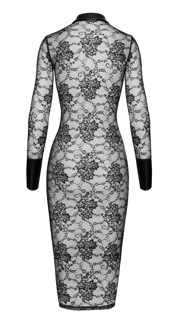 Wetlook & Lace Button-Front Midi Dress