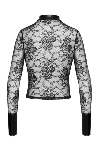 Wetlook & Lace Button-Front Shirt