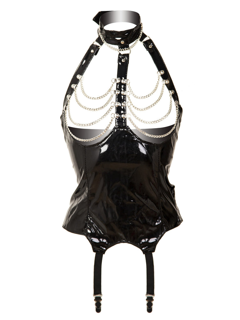 PVC Choker And Chain Harness Basque in Black