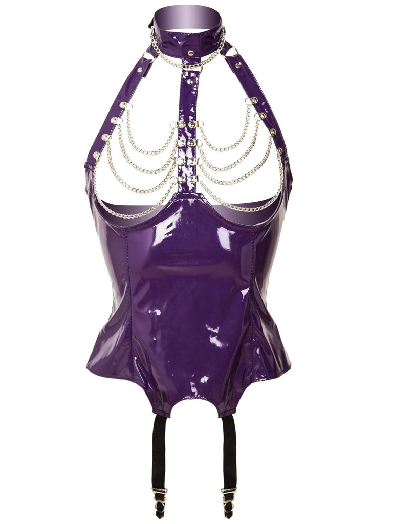PVC Choker And Chain Harness Basque In Purple