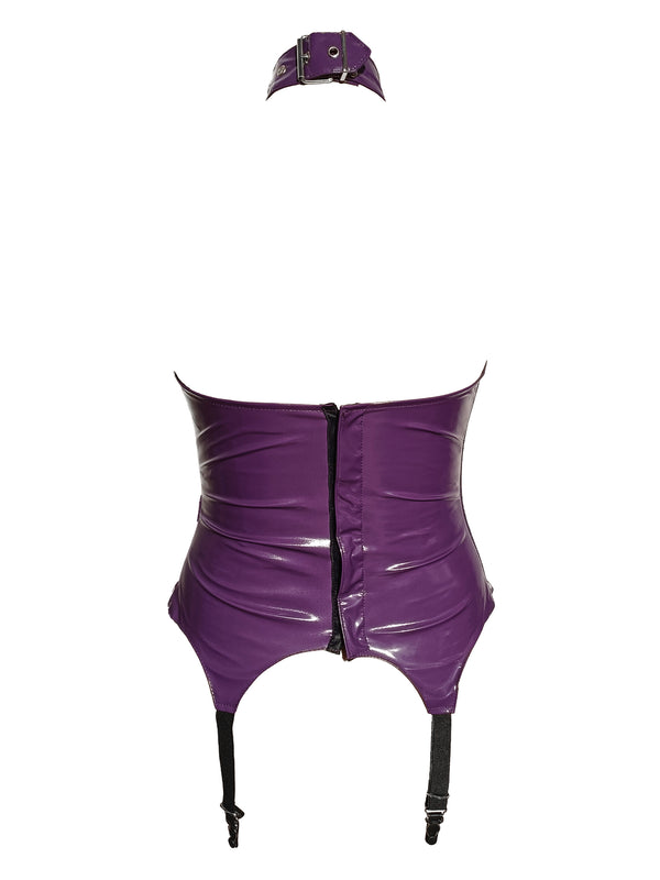 PVC Choker And Chain Harness Basque In Purple