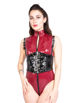 PVC Waspie With Shoulder Straps in Black - Honour Clothing