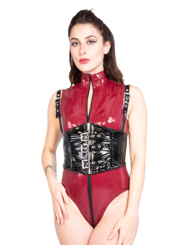 PVC Waspie With Shoulder Straps in Black - Honour Clothing