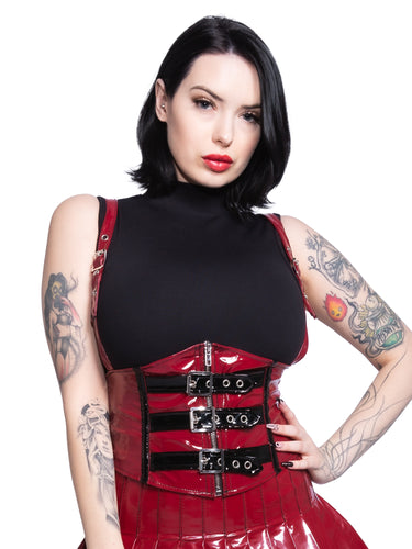 PVC Waspie With Shoulder Straps in Black - Honour Clothing