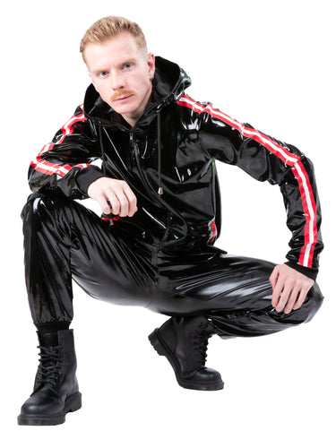 Red & White Stripe PVC Hooded Tracksuit Jacket