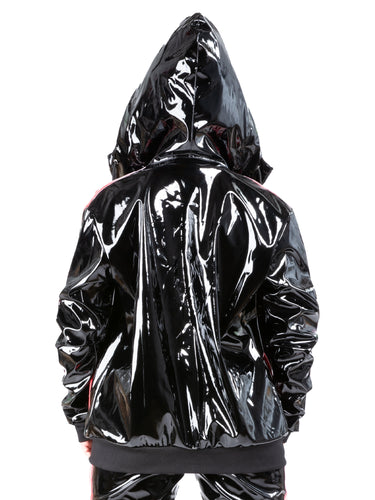Red & White Stripe PVC Hooded Tracksuit Jacket