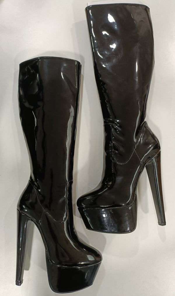 Clearance - Black Platform Patent Boots Size 6