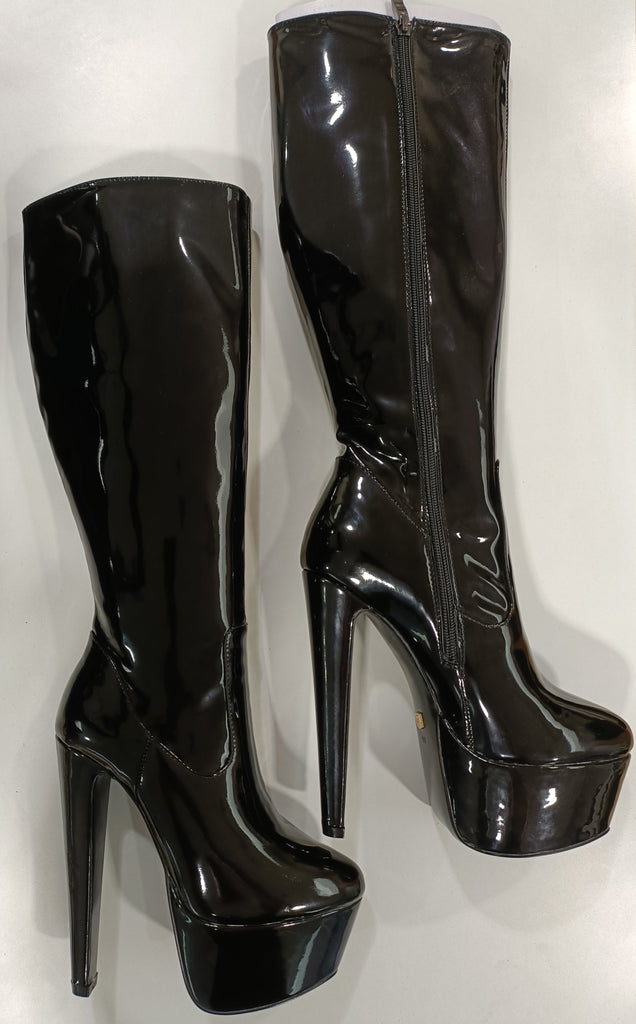 Clearance - Black Platform Patent Boots Size 6
