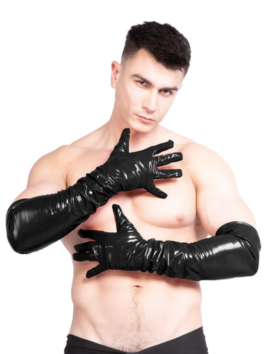 Red Men`s PVC Long Opera Gloves - Honour Clothing