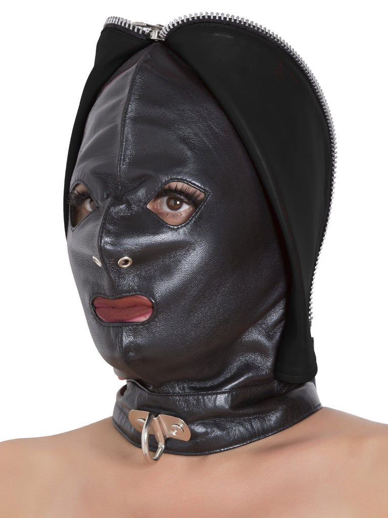 Black leather fly trap hood - One size