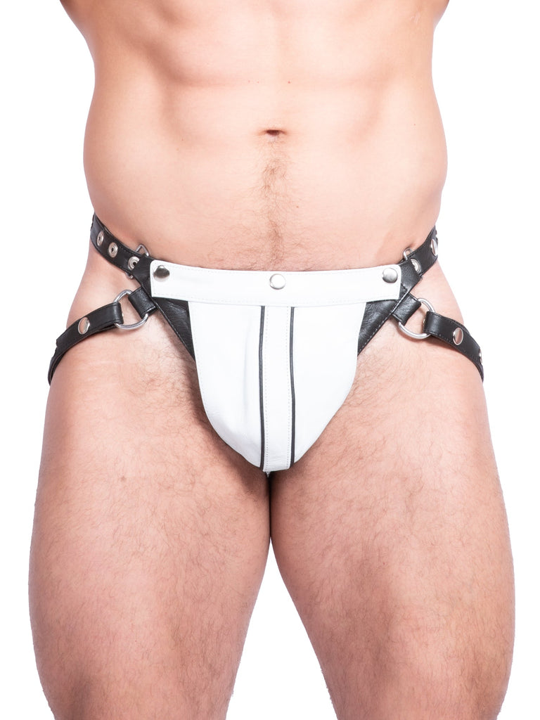 Black And White Leather Jock Strap