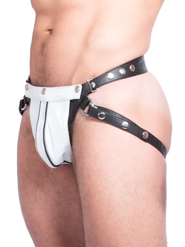 Black And White Leather Jock Strap
