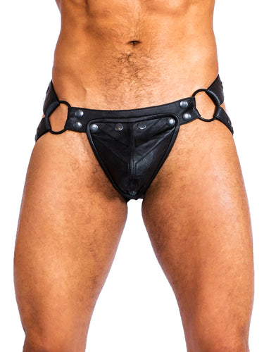 Mens Leather Stripe Jock Strap In Orange