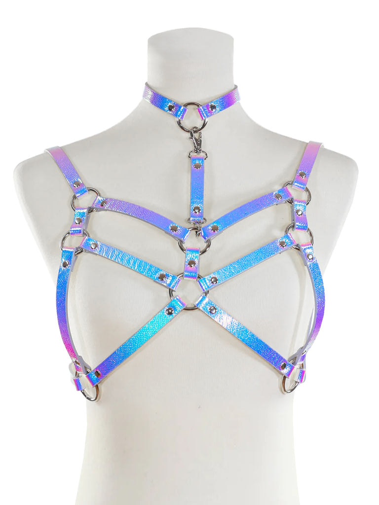 Bra Harness With Double Straps And Choker - Black