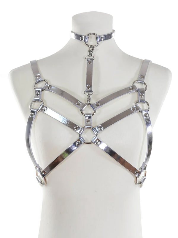 Bra Harness With Double Straps And Choker - Black