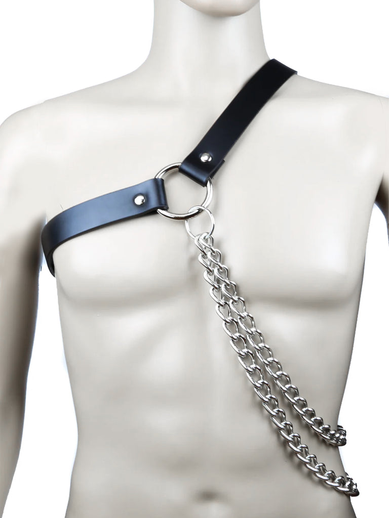 Men's Chained Leather Asymmetrical Harness