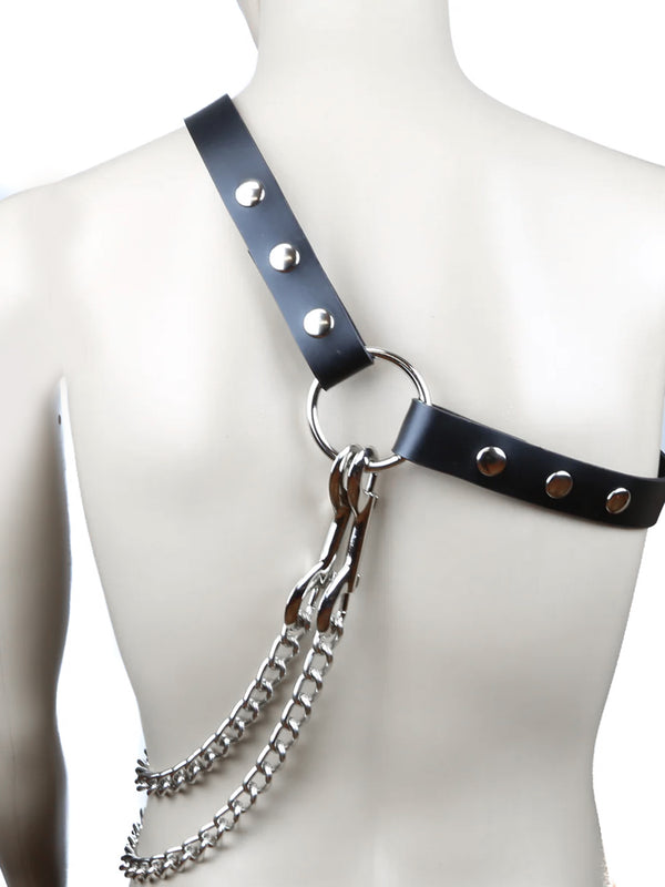 Men's Chained Leather Asymmetrical Harness