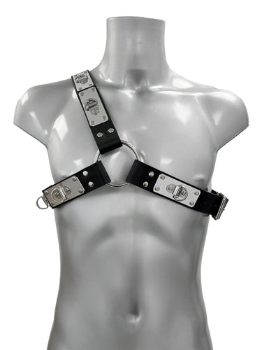 Men's Asymmetrical Chest Harness With Metal Plates