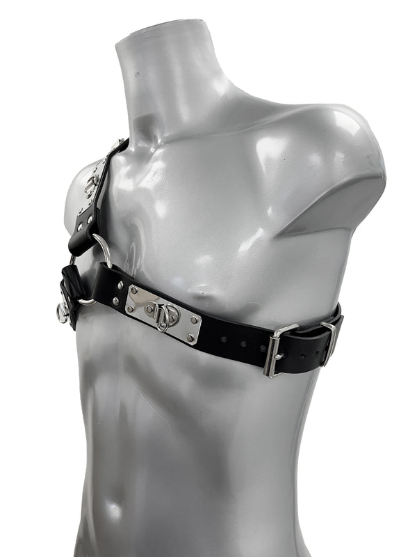 Men's Asymmetrical Chest Harness With Metal Plates