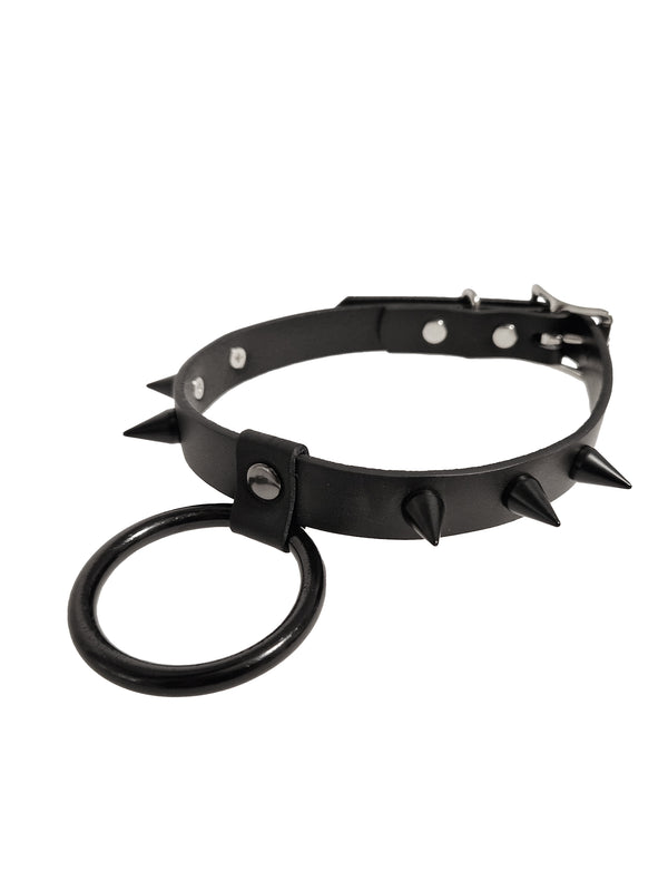 Goth Spiked O Ring Choker In Silver